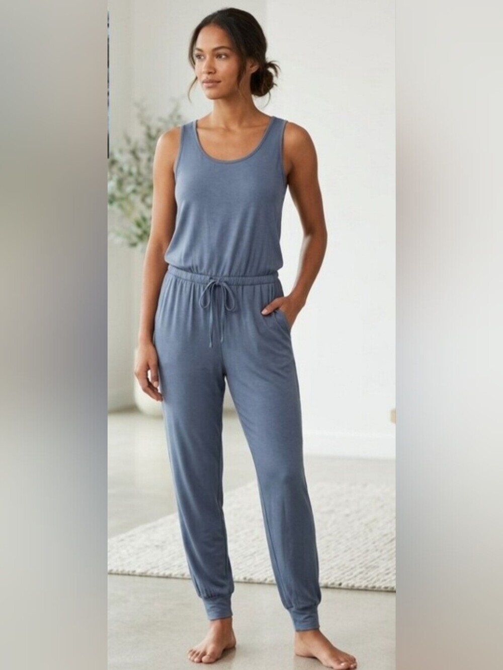 Natori Slate Blue Jogger Jumpsuit Romper - Size M